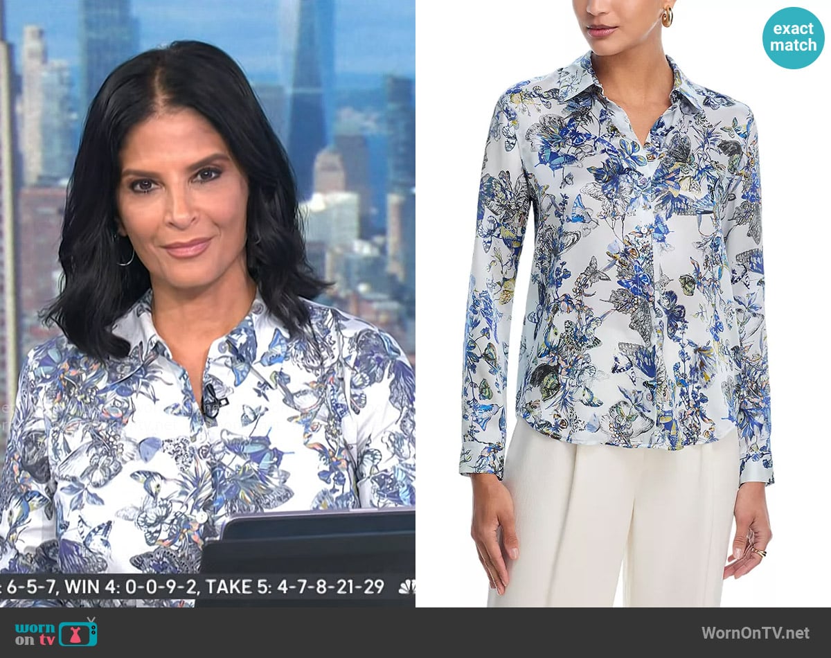 Darlene’s white and blue butterfly print blouse on Today Darlene’s white and blue butterfly print blouse on Today