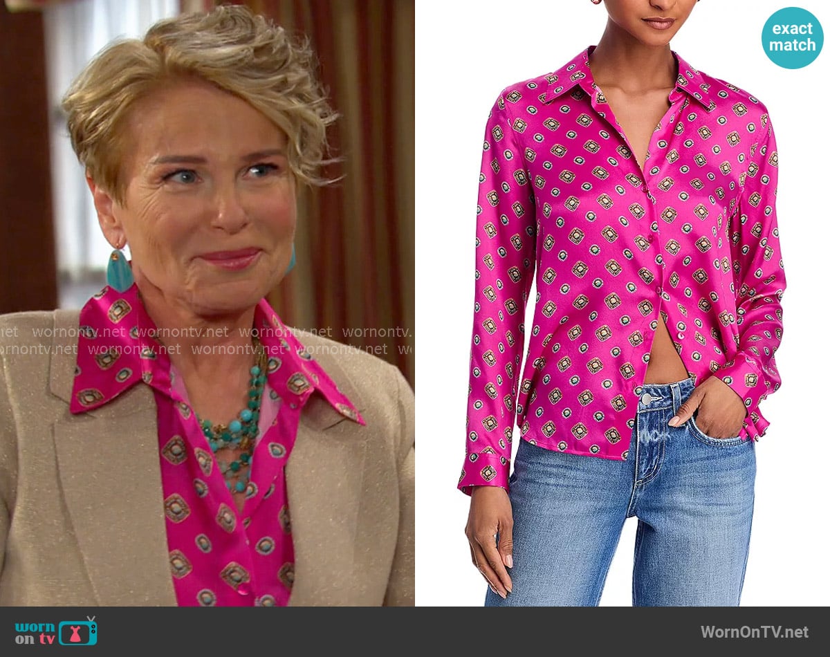 L'Agence Tyler Long Sleeve Silk Blouse worn by Bonnie Lockhart (Judi Evans) on Days of our Lives