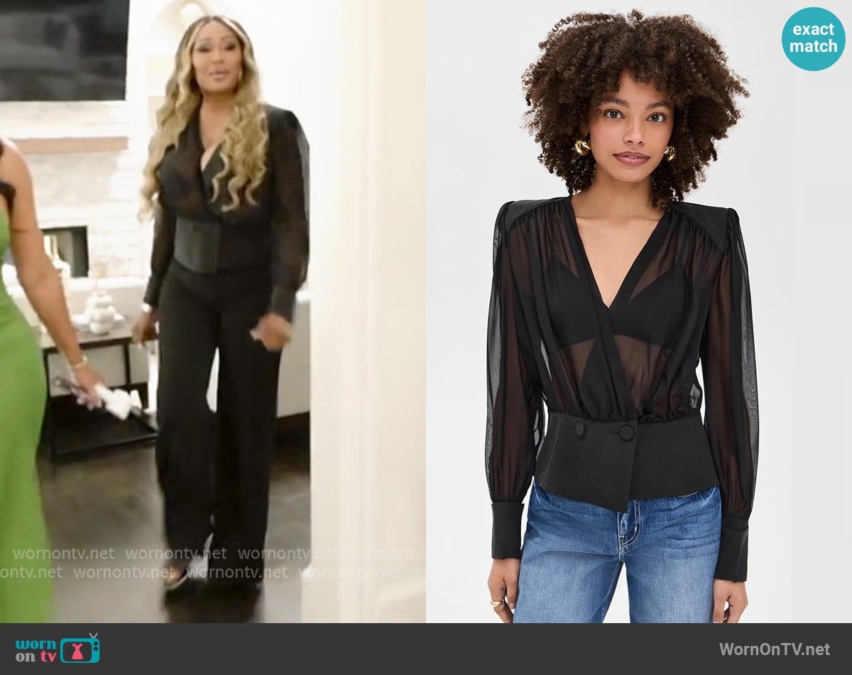 L'Agence Yan Front Wrap Blouse worn by Cynthia Bailey on The Real Housewives of Atlanta