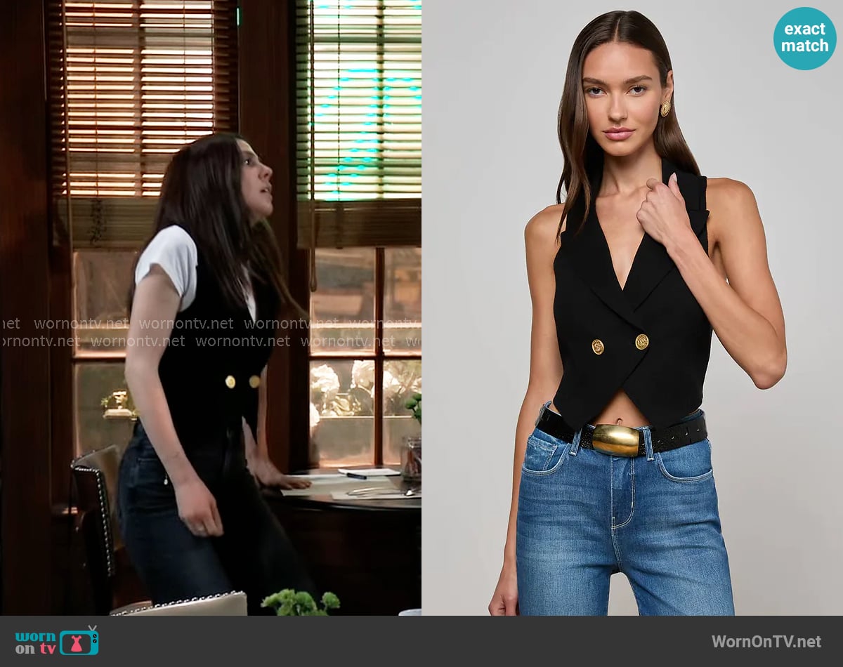 L'Agence Zadie Knit Vest in Black / Gold worn by Kristina Corinthos-Davis (Kate Mansi) on General Hospital