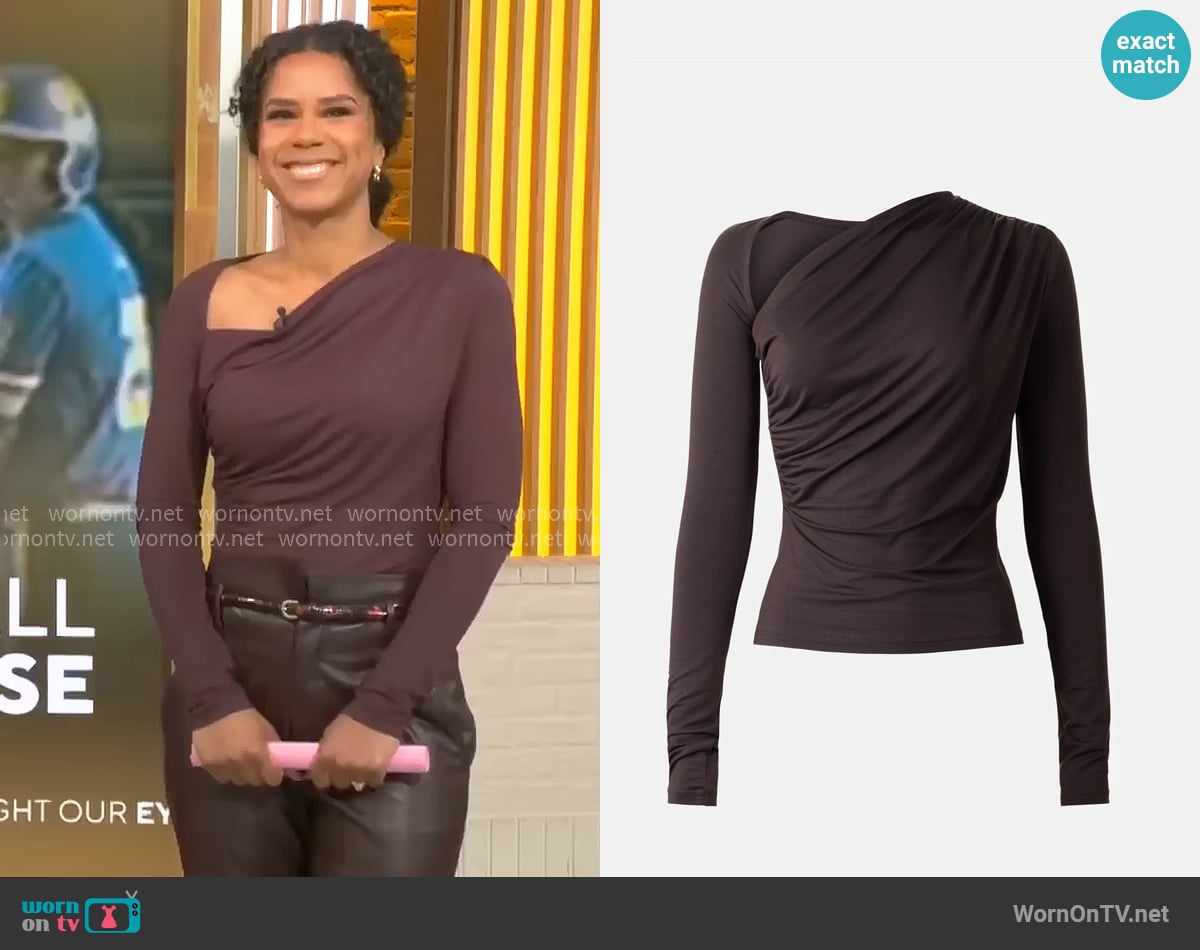 Lapointe Modal Jersey Asymmetrical Ruched Top worn by Adriana Diaz on CBS Mornings