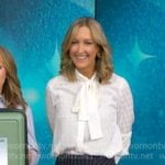 Lara’s navy pinstripe mini skirt on Good Morning America