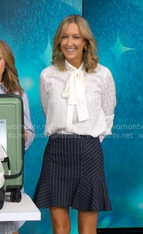 Lara’s navy pinstripe mini skirt on Good Morning America