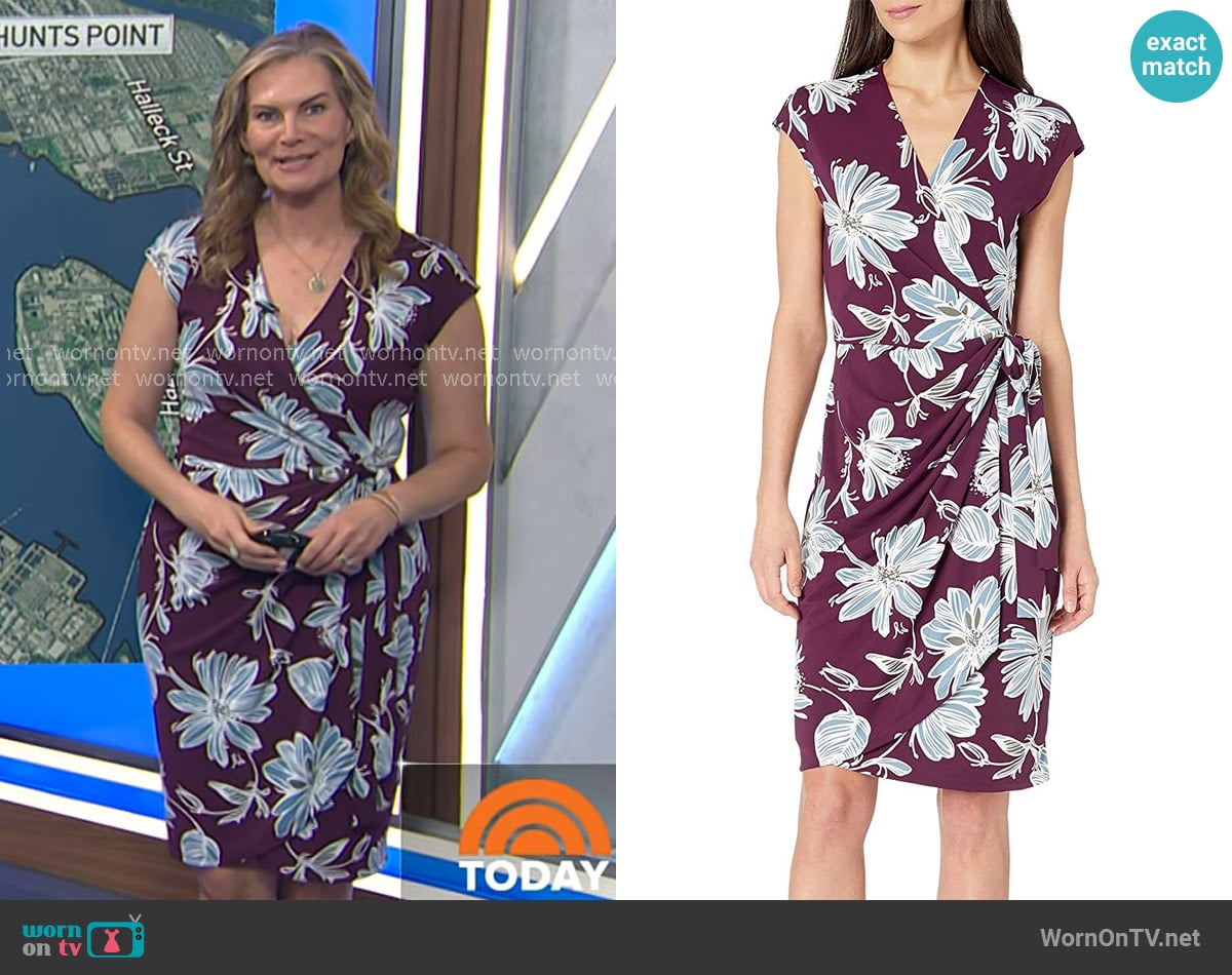 Lark & Ro Classic Cap-Sleeve V-Neck Dress worn by Emily West on Today