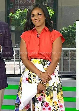 Laura’s orange cap sleeve shirt and floral skirt on Today