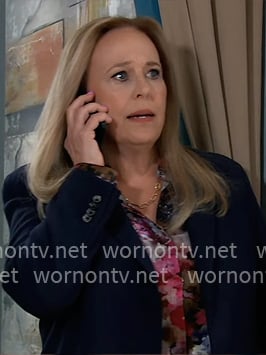 Laura’s pink floral blouse and navy blazer on General Hospital