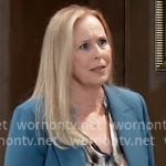 Laura’s teal blazer and printed blouse on General Hospital