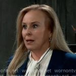 Laura's white tie-neck blouse with black trims on General Hospital