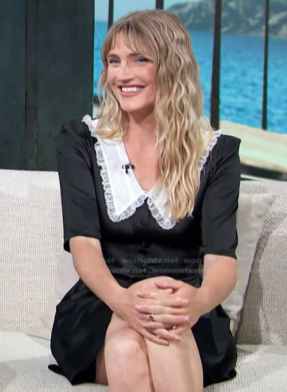 Lauren Caster’s black satin dress on Access Hollywood