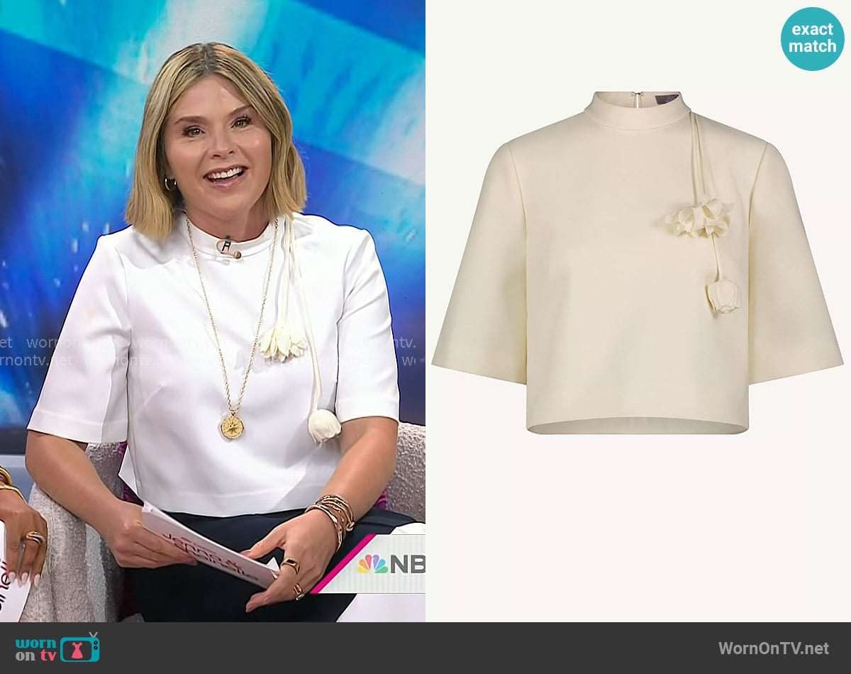 Lela Rose Stretch Twill Drop Flower Crop Top worn by Jenna Bush Hager on Today