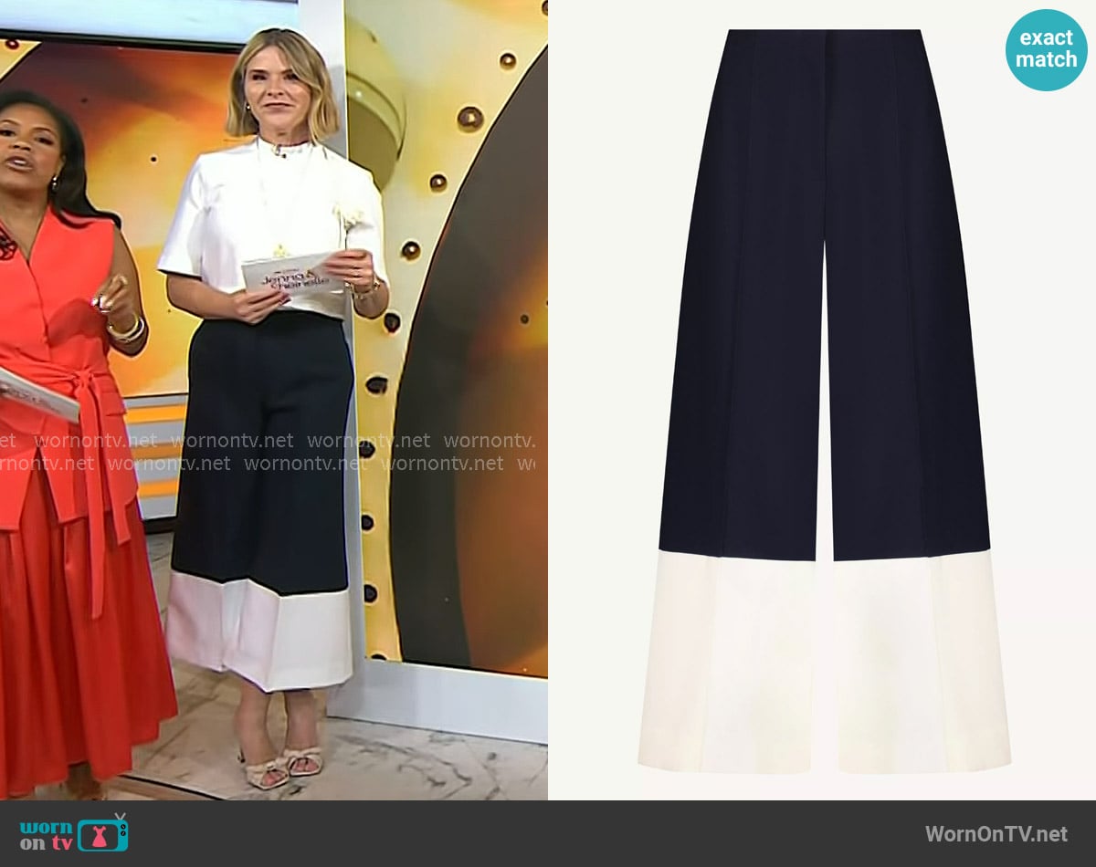 Lela Rose Stretch Twill Two-Tone Wide Leg Pant worn by Jenna Bush Hager on Today