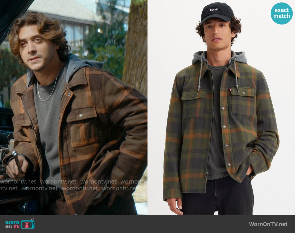 Levis Cotton Plaid Sherpa Lined Fleece Hoodie Jacket worn by John Logan (Antonio Cipriano) on Off Campus