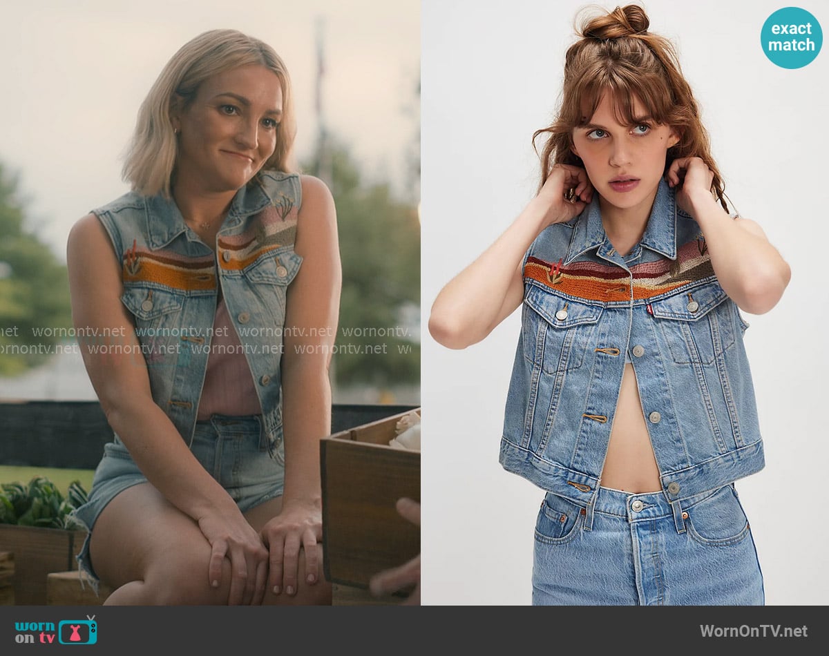 Levi's Embroidered XS Vest worn by Noreen Fitzgibbons (Jamie Lynn Spears) on Sweet Magnolias