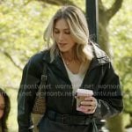 Lexi’s black belted leather jacket on In The City
