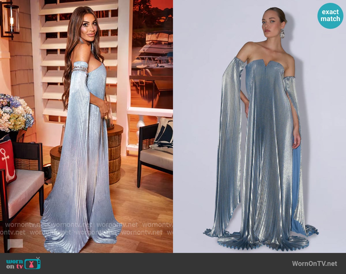 L'Idee Black Tie Gown Drama Sleeves worn by Liz McGraw on The Real Housewives of Rhode Island