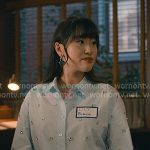 Lily’s blue embellished shirt and printed skirt on Sweet Magnolias