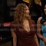 Lily's brown cowl neck mini dress on The Young and the Restless