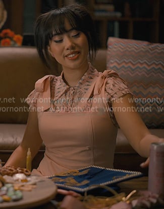 Lily’s pink ice-cream print top and bow strap mini dress on Sweet Magnolias