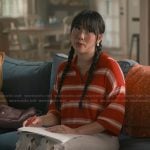 Lily’s red striped polo and cutout pants on Sweet Magnolias