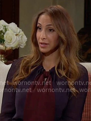 Lily’s two-tone tie-neck blouse on The Young and the Restless