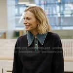 Lindsay’s navy denim collar sweater on In The City