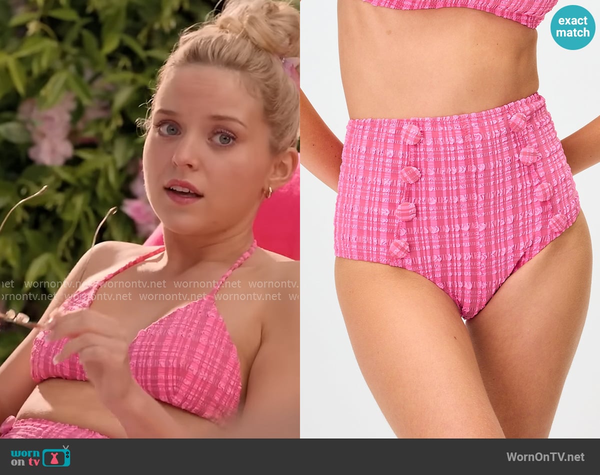 Lisa Marie Fernandez High Waist Bikini in Fuchsia Striped Seersucker worn by Elle Woods (Lexi Minetree) on Elle
