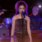 Liv Ciara's embellished denim corset and jeans on The Kelly Clarkson Show
