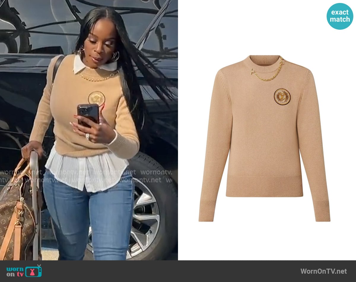Louis Vuitton Chain Detail Patch Sweater worn by Shamea Morton Mwangi on The Real Housewives of Atlanta