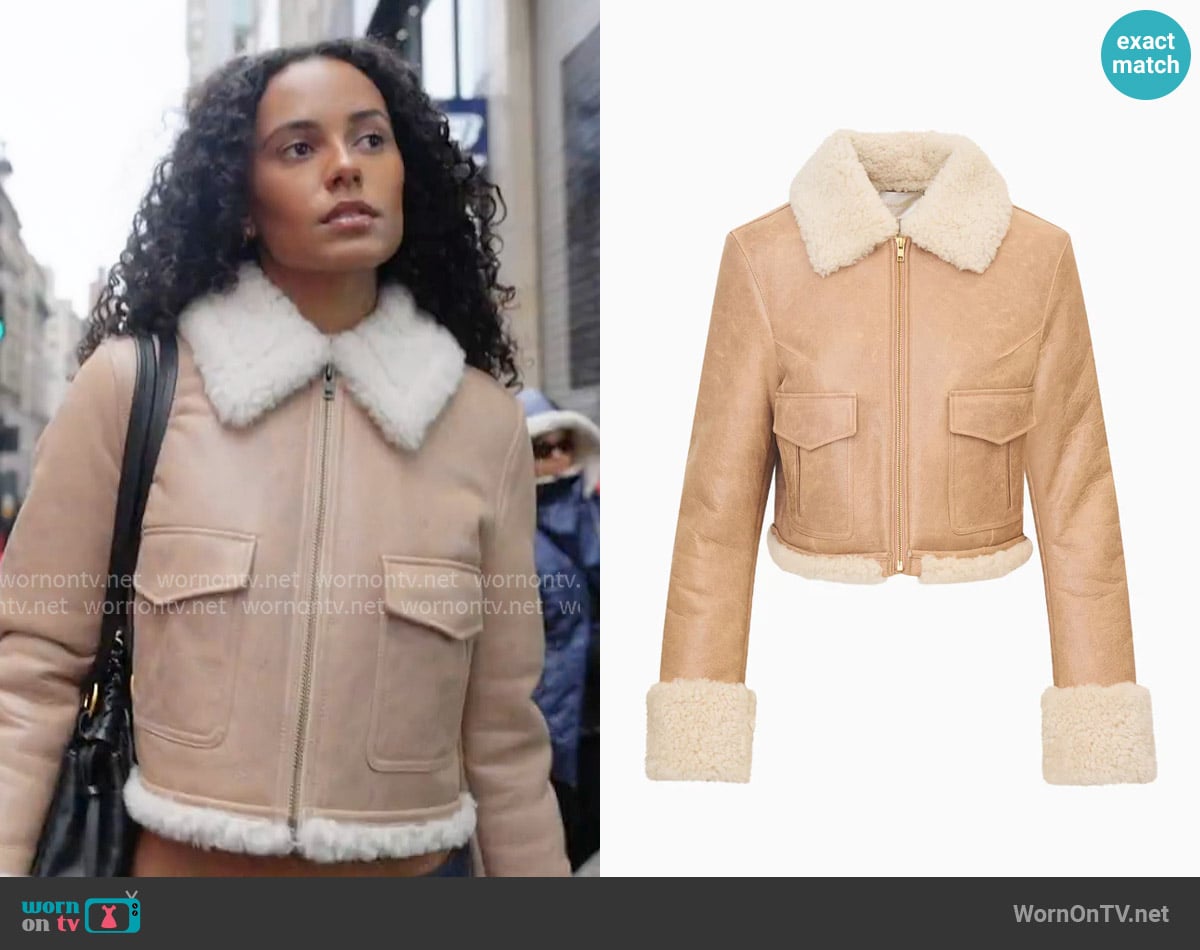 LoveShackFancy Pansy Cropped Shearling Jacket worn by Ava Dash on Next Gen NYC