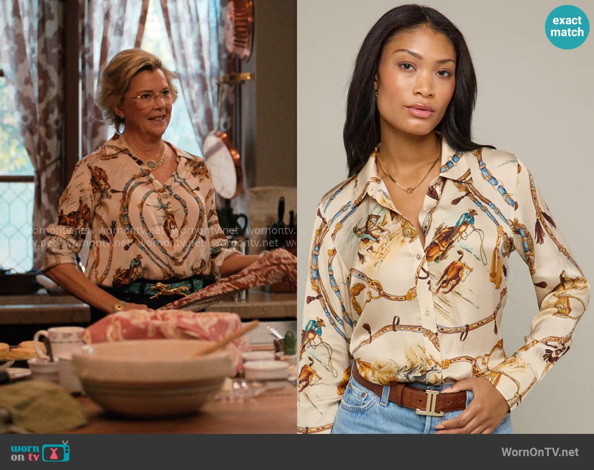 Lucchese Print Blouse worn by Beulah Jackson (Annette Bening) on Dutton Ranch