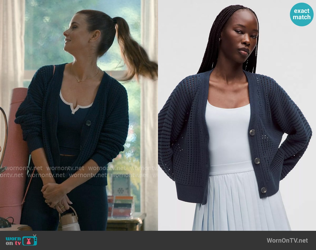 Lululemon Cotton Crochet Mesh Relaxed-Fit Cardigan worn by Maddie Townsend (JoAnna Garcia Swisher) on Sweet Magnolias