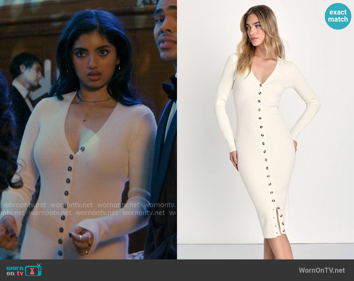 Lulus Adoring Cutie Ivory Ribbed Long Sleeve Button-Front Dress worn by Abhinaya Chilukuri (Avantika) on Not Suitable For Work