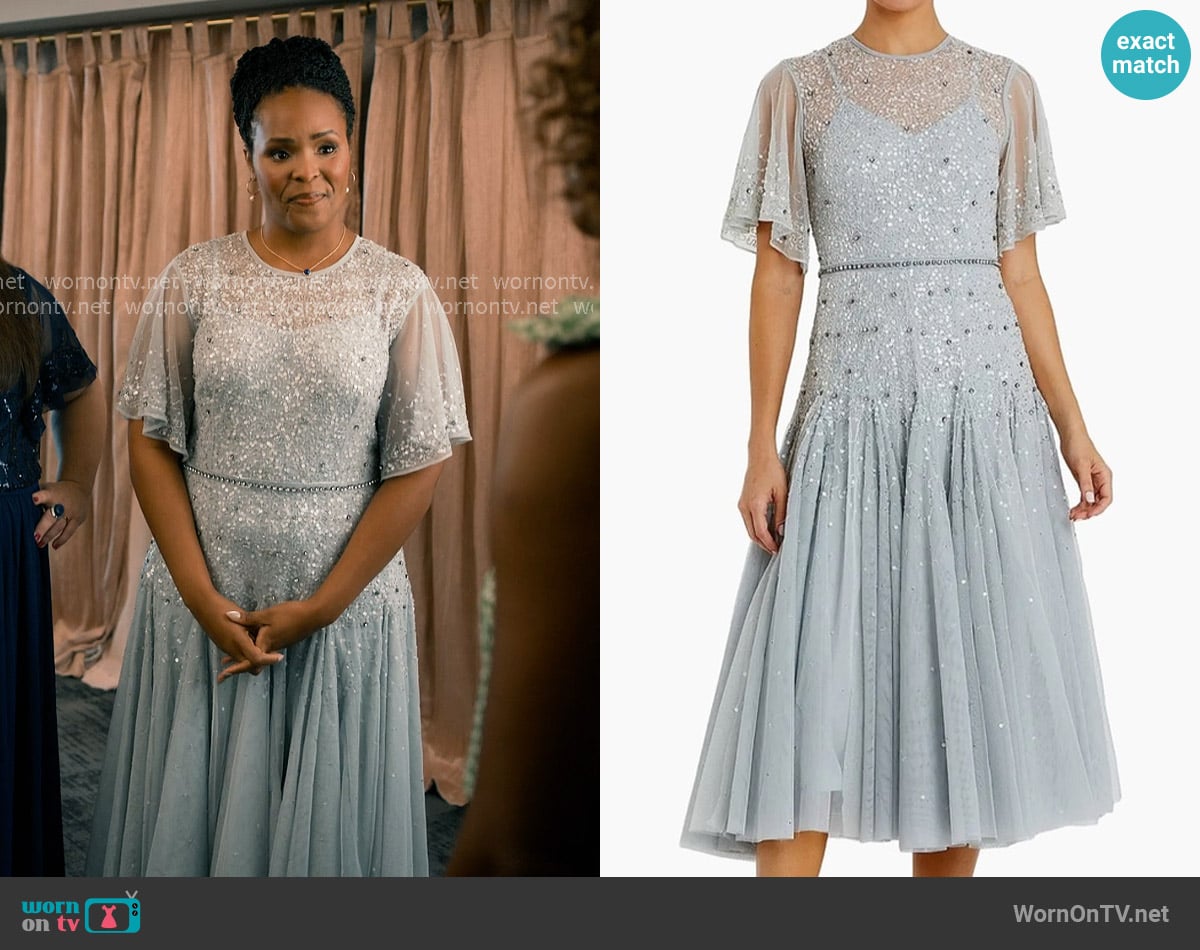 Mac Duggal Flounce Sleeve Tea Length Dress worn by  Peggy Joyce Martin (Brittany L. Smith) on Sweet Magnolias