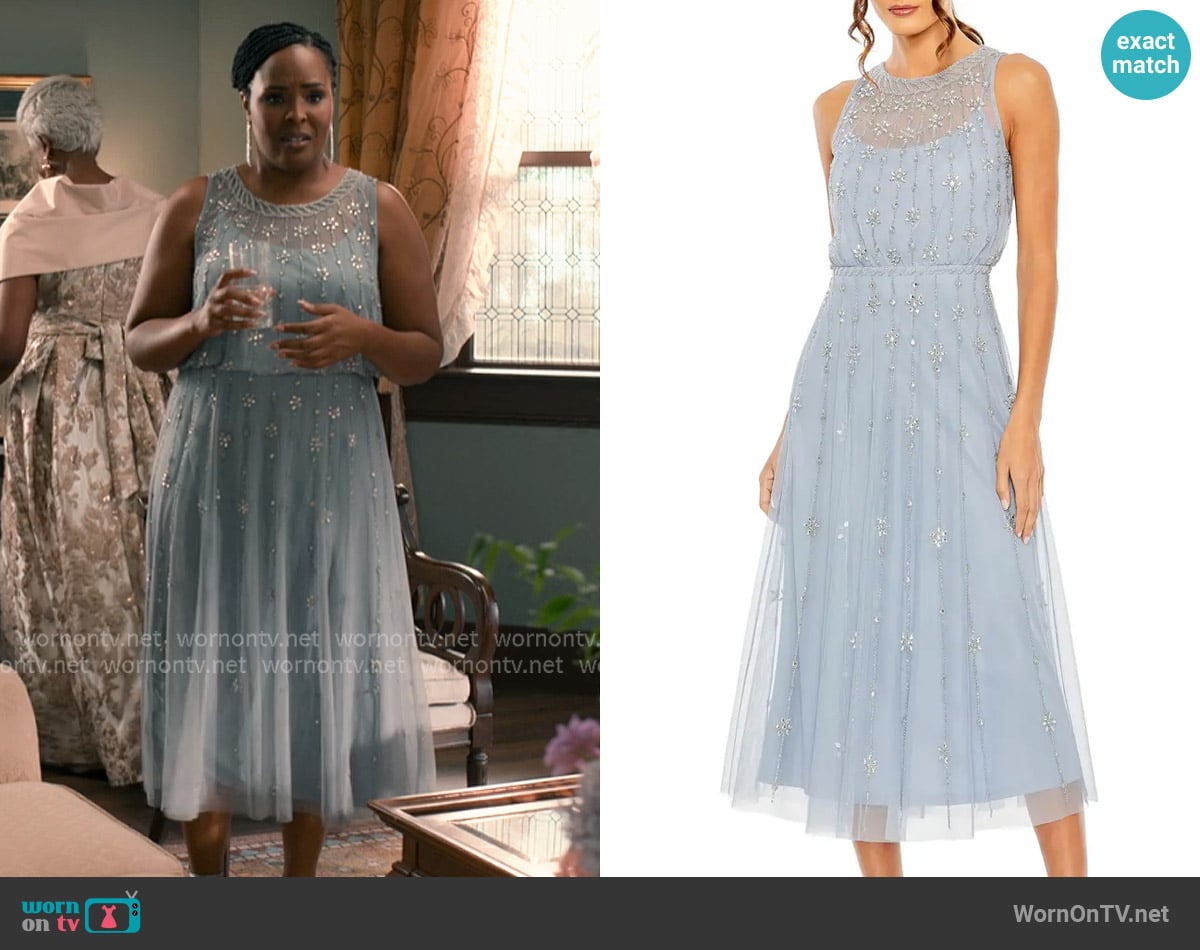 Mac Duggal High Neck Sleeveless Embelished A Line Dress worn by  Peggy Joyce Martin (Brittany L. Smith) on Sweet Magnolias