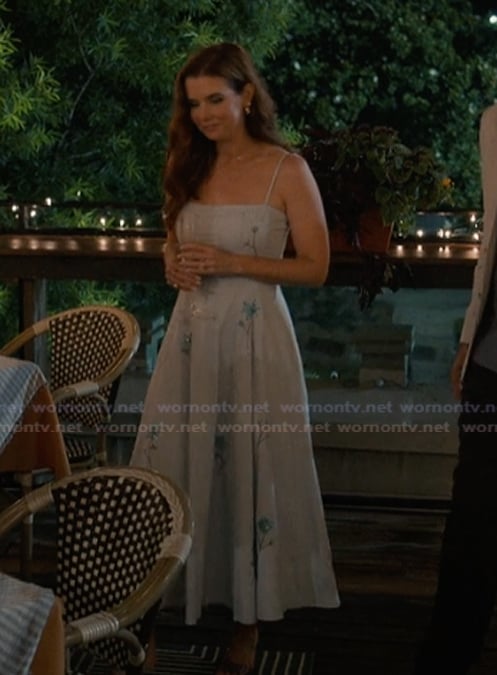 Maddie’s blue floral embroidered dress on Sweet Magnolias