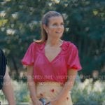 Maddie's pink pleated top and beige embellished skirt on Sweet Magnolias