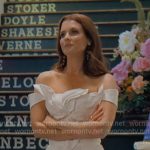 Maddie’s white floral top and wide-leg pants on Sweet Magnolias
