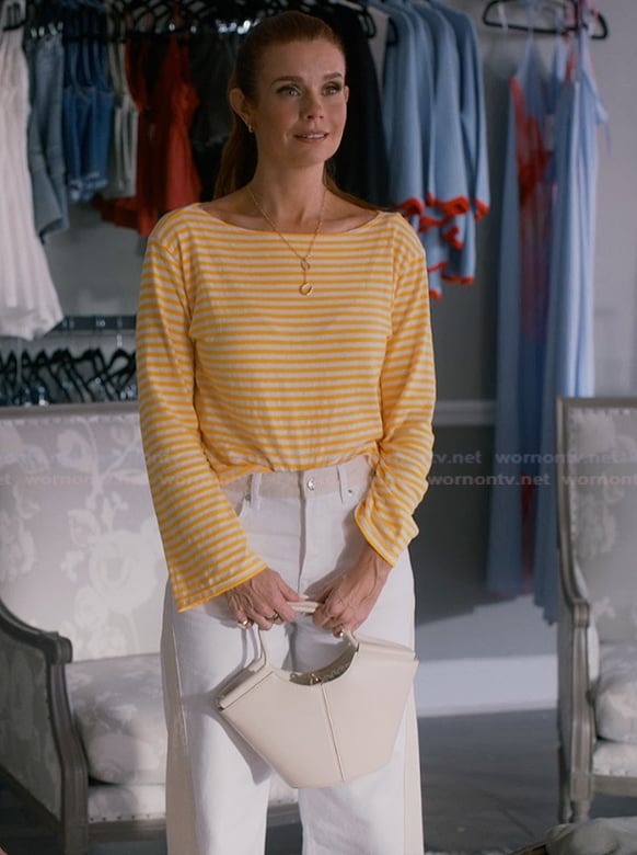 Maddie’s yellow stripe top on Sweet Magnolias