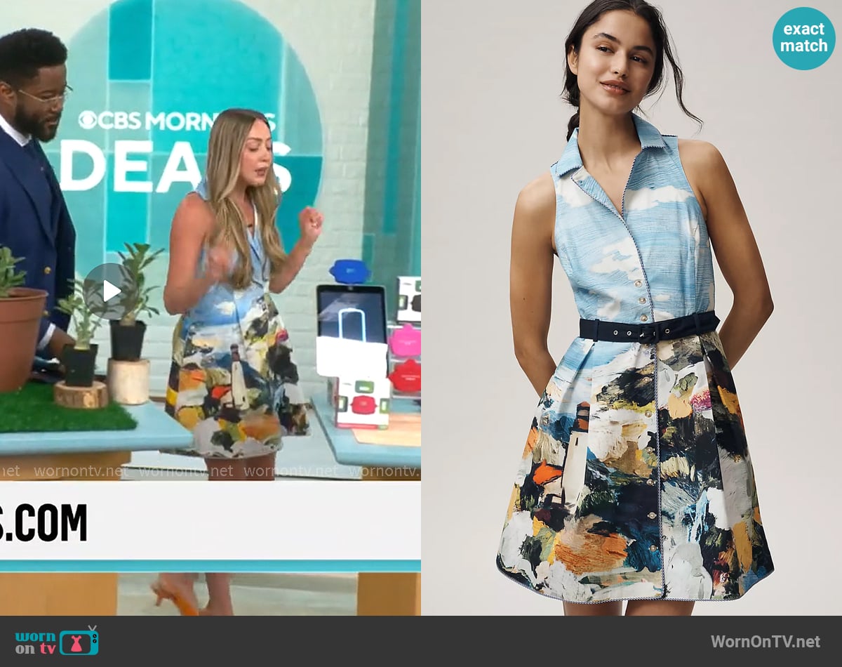 Maeve at Anthropologie Collared Fit-and-Flare Mini Dress worn by Skyler Bouchard on CBS Mornings