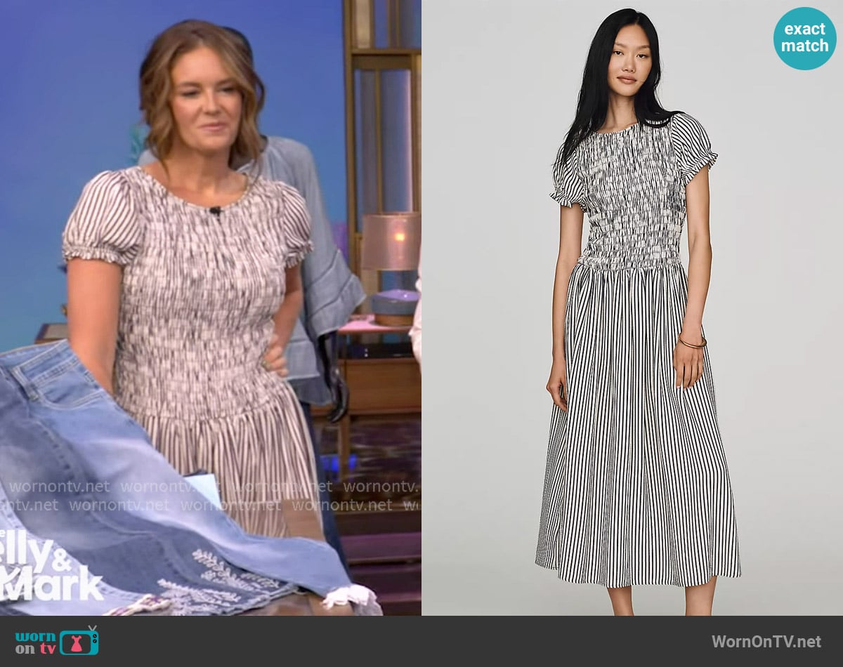Maeve Margie Smocked Stripe Midi Dress worn by Monica Mangin on Live with Kelly and Mark
