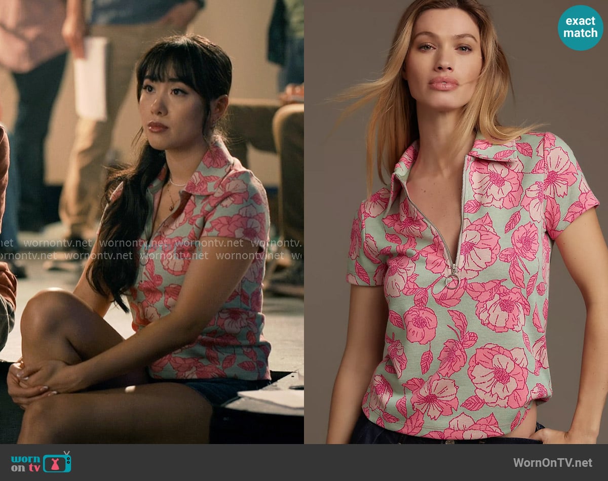 Maeve Short-Sleeve Floral Jacquard Top worn by Lily Song (Artemis) on Sweet Magnolias