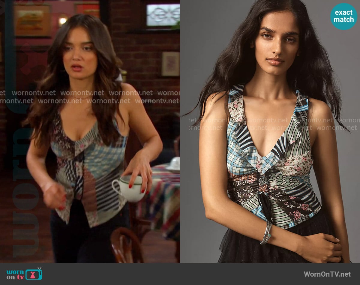 Maeve Tie-Front V-Neck Top worn by Arianna Horton (Marissa Reyes) on Days of our Lives