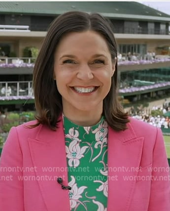 Maggie’s green floral mock neck dress on Good Morning America