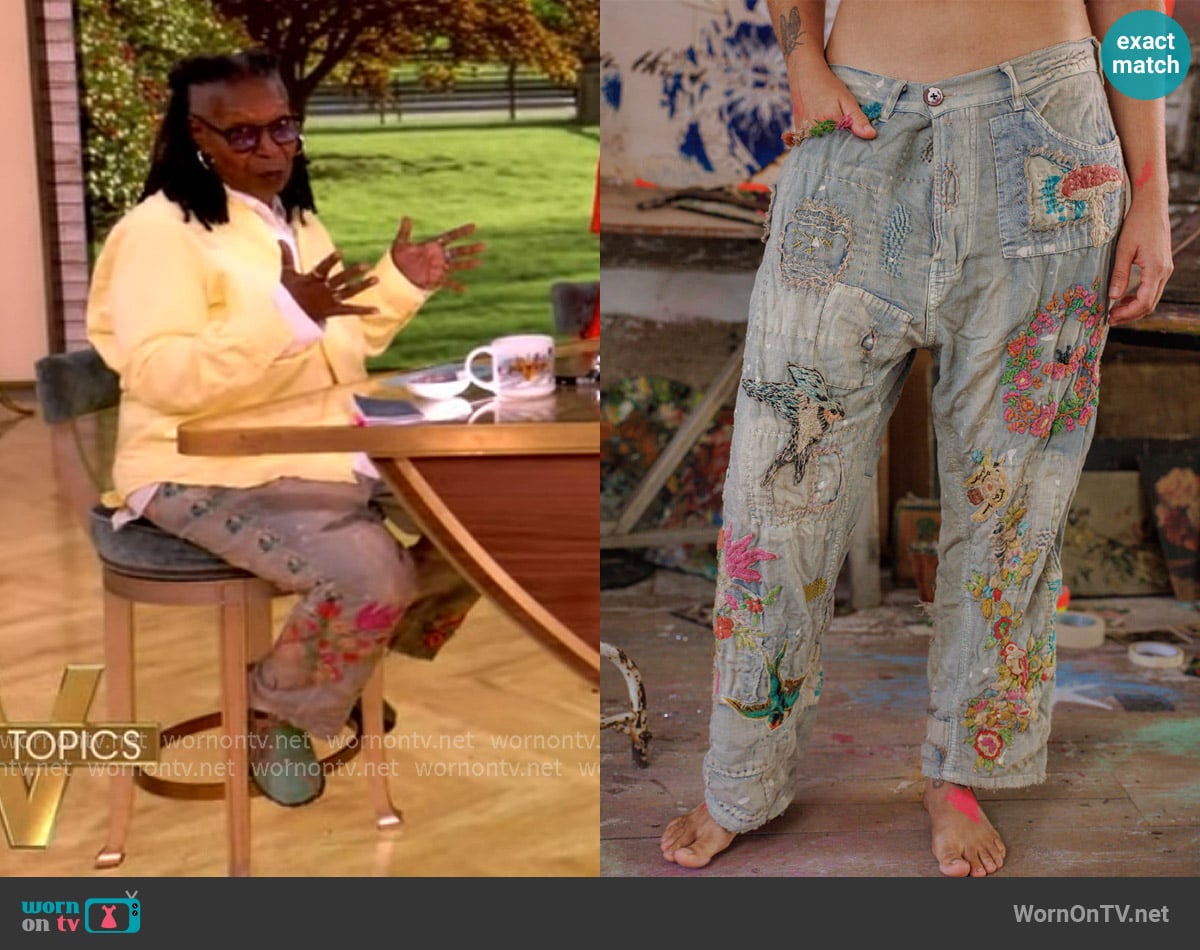 Whoopi’s floral embroidered jeans on The View