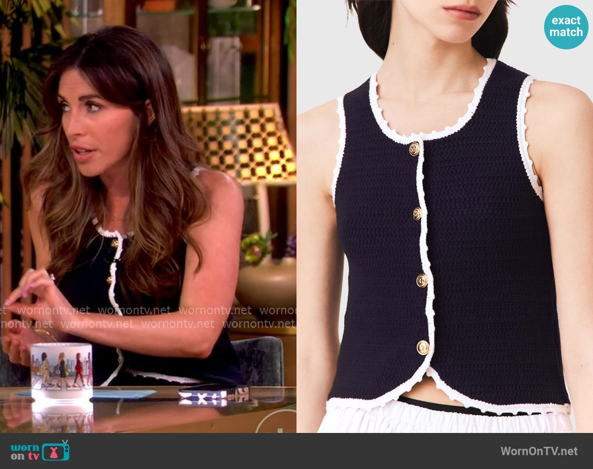 Alyssa’s black crochet knit contrast top on The View Alyssa’s black crochet knit contrast top on The View