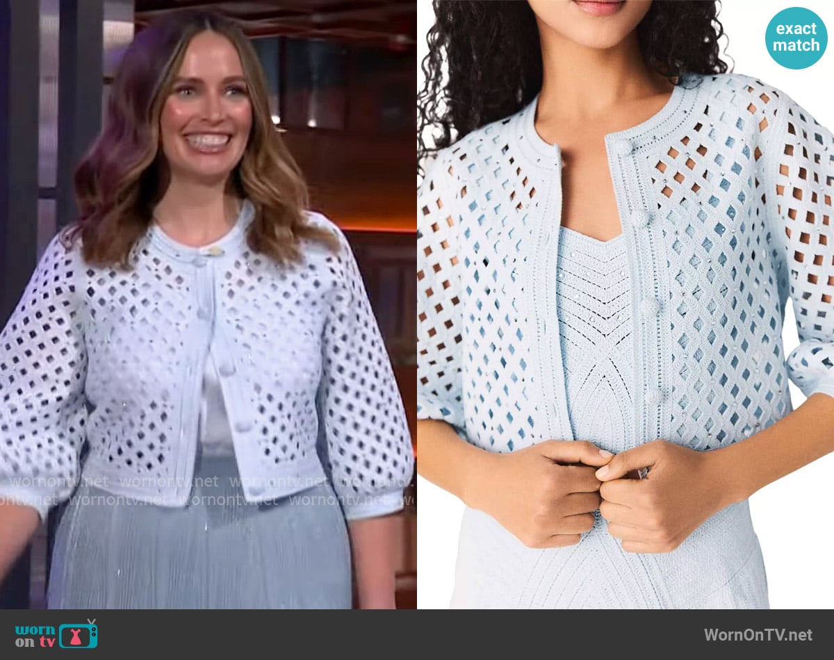 Maje Rhinestone crochet cardigan worn by (Carley Fortune) on Uncategorized