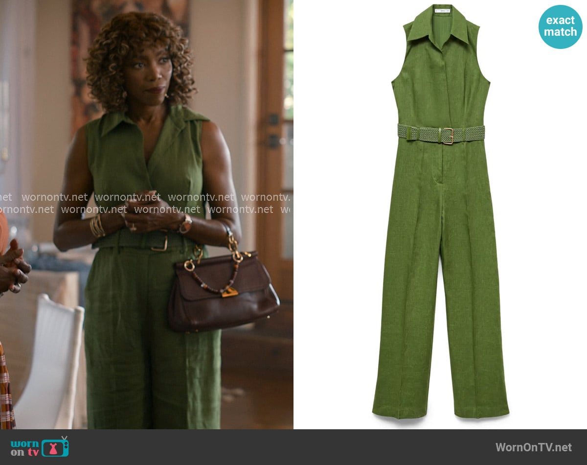 Mango Belted Linen Jumpsuit worn by Helen Decatur (Heather Headley) on Sweet Magnolias