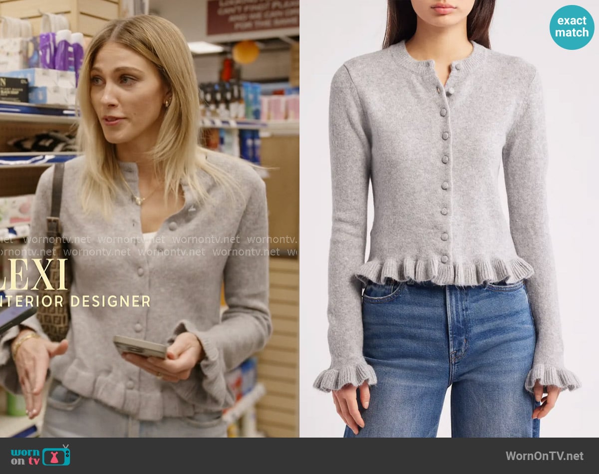 Mango Fleur Ruffle Cardigan worn by Lexi Sundin on In The City
