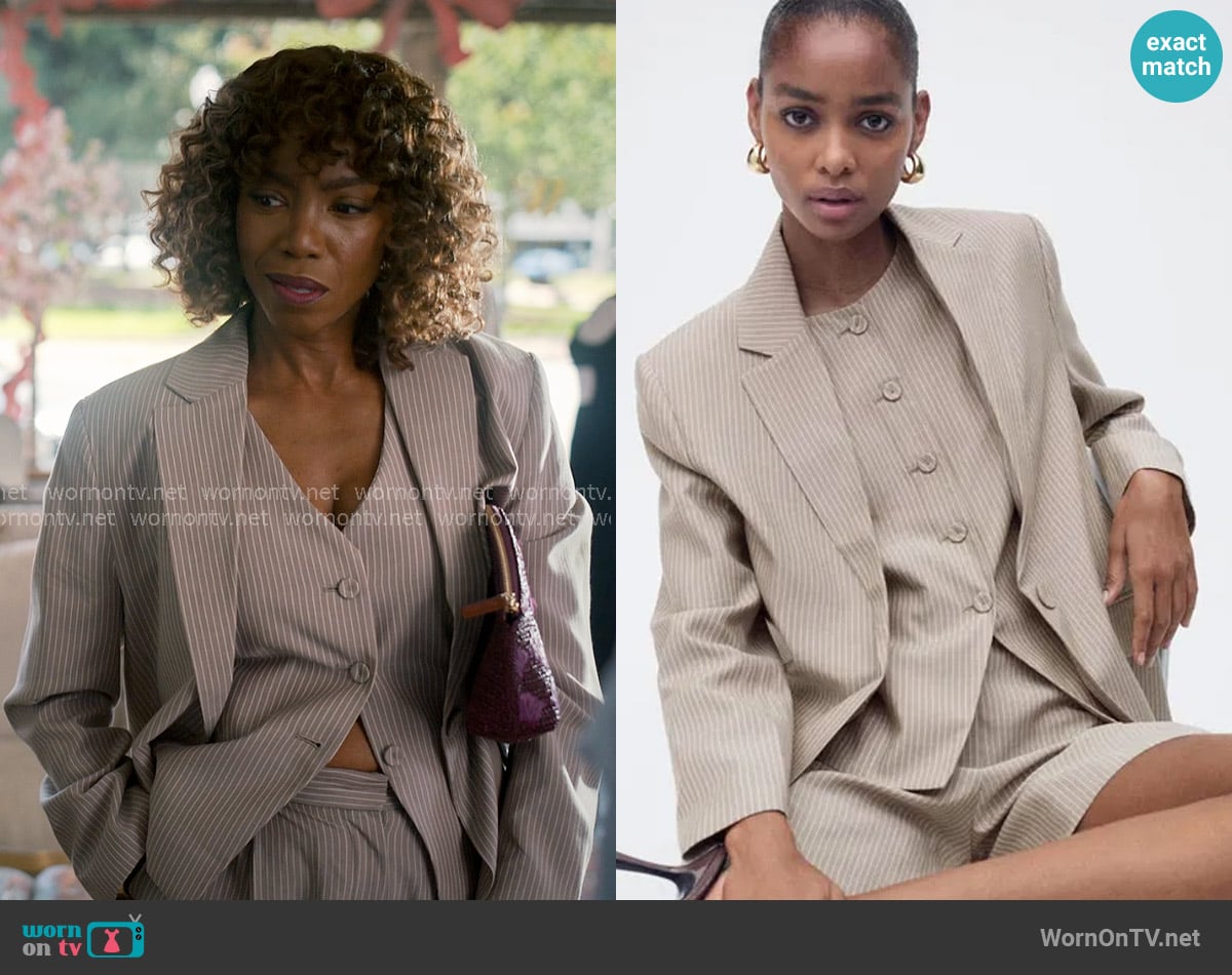 Mango Lyocell Suit Jacket in Medium Brown worn by Helen Decatur (Heather Headley) on Sweet Magnolias