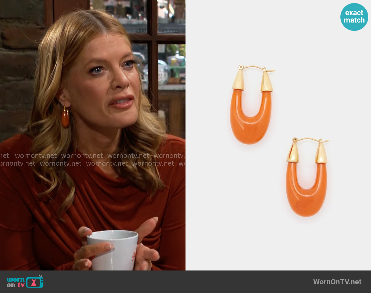 Mango Oval Hoop Earrings worn by Phyllis Summers (Michelle Stafford) on The Young and the Restless
